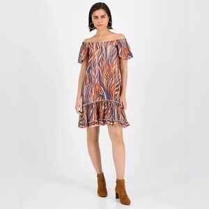 Robbie Bee Women's Printed Off-The-Shoulder Dress